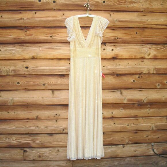 Mac Duggal 5646 Womens EMBELLISHED FLUTTER CAP SLEEVE A LINE GOWN Runs Large - Picture 5 of 15